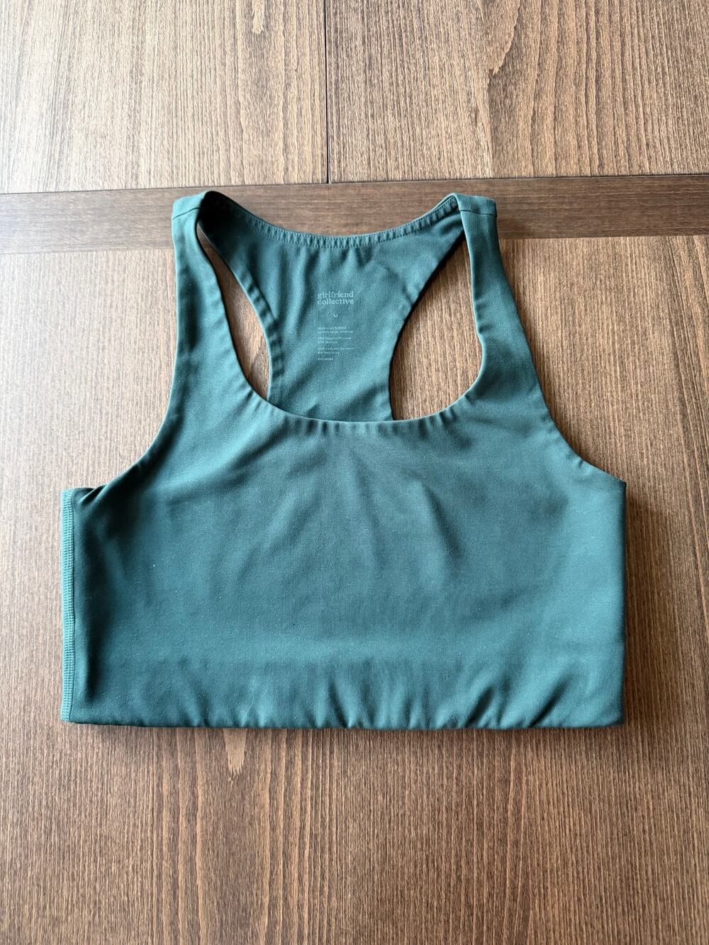 Girlfriend Collective Paloma Sports Bra Dark Green Longline Racerback M